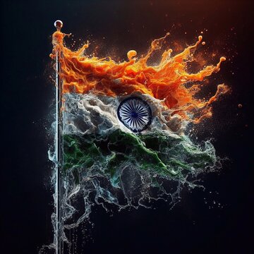 Bharat India flag what Splash of water and flame. AI generated illustration