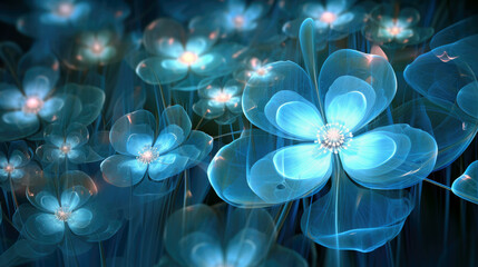 a close-up view of intricate digital patterns in luminous blue. Generative ai