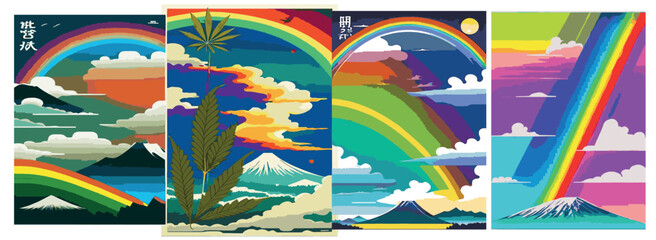 Text Background Set: Rainbow Landscape, Dragon, Dinosaur, Festival, Frame, Legalize, Chinese, Asian, Japanese, Engraving