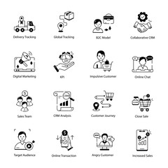 Linear Icon Collection Depicting CRM Models 

