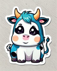 Illustration of a cute cartoon Cow sticker with vibrant colors and a playful expression