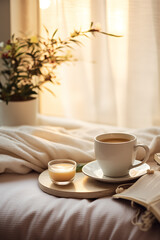 Obraz na płótnie Canvas Cozy morning. White day. Flowers and coffee, breakfast . Mother's day 