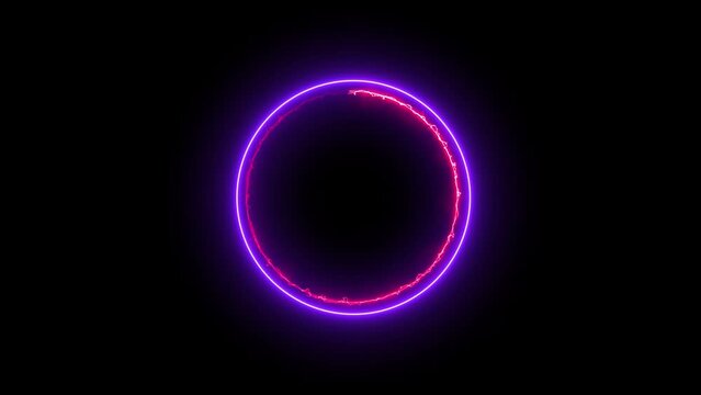 Neon light circle frame blue and purple line rotation loading icon animation. colorful neon line