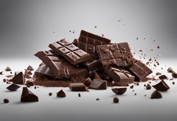 Chocolate bar piece explosion chunk candy broken isolated milk cocoa fly white background Break bar