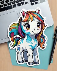 Illustration of a cute cartoon Horse sticker with vibrant colors and a playful expression