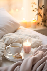 Obraz na płótnie Canvas Cozy morning. White day. Flowers and coffee, breakfast . Mother's day 