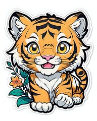 Illustration of a cute cartoon Tiger sticker with vibrant colors and a playful expression
