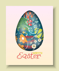 Happy Easter greeting card, poster, background, flyer.  Easter glass painted eggs. Pattern for presentation, brochure, banner, templates