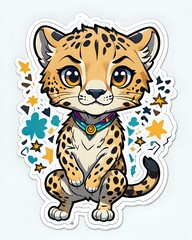 Illustration of a cute cartoon Cheetah sticker with vibrant colors and a playful expression