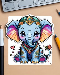 Illustration of a cute cartoon Elephant sticker with vibrant colors and a playful expression