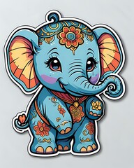 Obraz premium Illustration of a cute cartoon Elephant sticker with vibrant colors and a playful expression