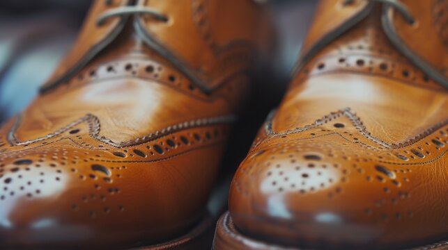 A close-up view of a pair of brown shoes. Versatile and stylish footwear for any occasion