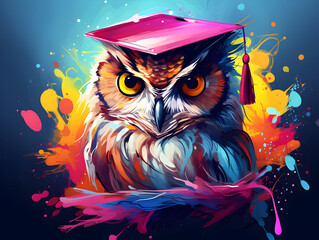 Colorful owl is sitting on books with isolated background