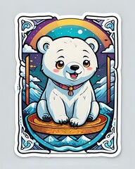 Illustration of a cute cartoon Polar bear sticker with vibrant colors and a playful expression