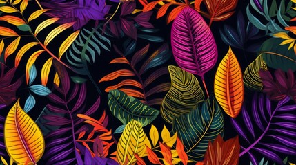 jungle plants, boho, hand drawn, seamless pattern. Generative Ai