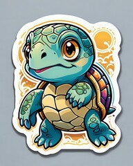 Obraz premium Illustration of a cute cartoon Turtle sticker with vibrant colors and a playful expression