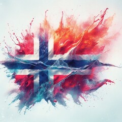 Norway flag what Splash of water and flame. AI generated illustration