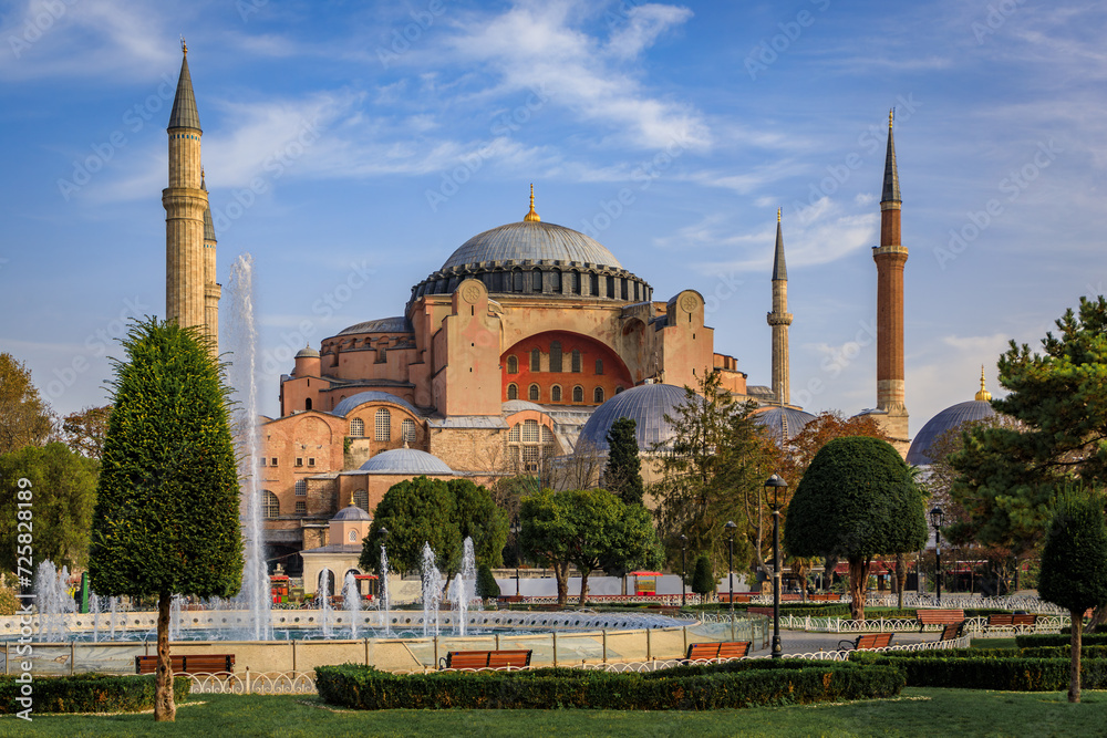 Wall mural Iconic Hagia Sophia Grand Mosque in a former Byzantine church, major cultural and historic site, one of the world s great monuments, Istanbul, Turkey