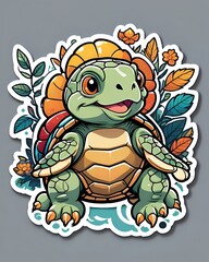 Obraz premium Illustration of a cute cartoon Tortoise sticker with vibrant colors and a playful expression