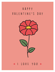 minimalistic valentines day greeting card with flower vector illustration