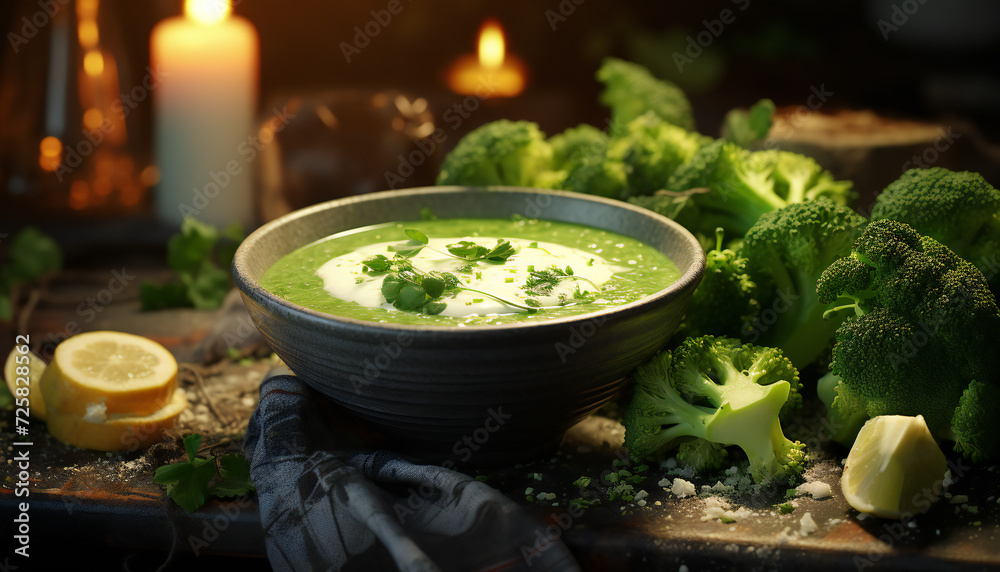 Wall mural Recreation of broccoli in a green soup in a bowl	