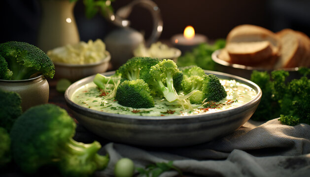 Recreation of broccoli in a bowl soup