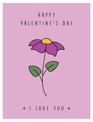 minimalistic valentines day greeting card with flower vector illustration