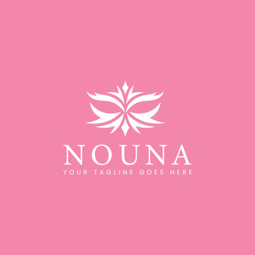 female mask logo in modern art style with soft pink background suitable for beauty, salon, spa, dance, and theater logos