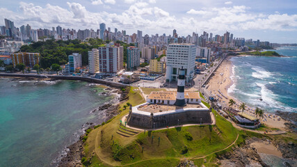 Aerial view of  the Barra Lighthouse in Salvador, Bahia, Brazil
