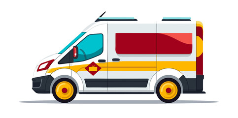 Ambulance on white or transparent background, flat illustration. AI Generated.