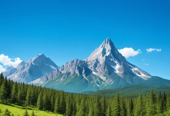 Fototapeta premium Mountain covered by forest and a blue sky