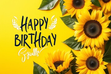 Happy Birthday with sunflower background Generative AI