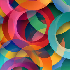 Vibrant Abstract Pattern with Overlapping Multicolor Circles, Modern Geometric Artwork with Vivid Hues and Translucent Effects
