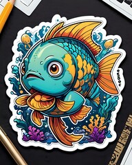 Illustration of a cute Fish sticker with vibrant colors and a playful expression