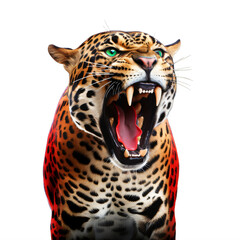 leopard roaring with wide open mouth on a transparent background png isolated