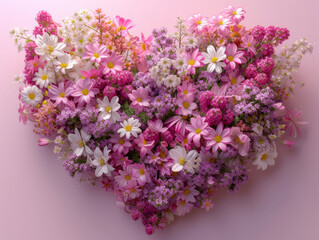 Wildflower Heart in Pink Hues.
A heart-shaped arrangement of wildflowers in various shades of pink.