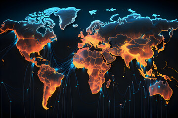 World Map Highlighting Vibrant Centers of Emerging Markets in Global Economy - obrazy, fototapety, plakaty