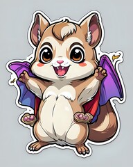 Illustration of a cute Flying squirrel sticker with vibrant colors and a playful expression
