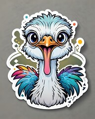 Illustration of a cute Ostrich sticker with vibrant colors and a playful expression