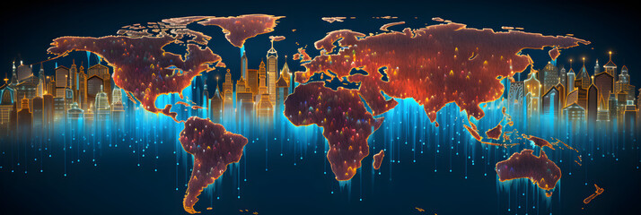World Map Highlighting Vibrant Centers of Emerging Markets in Global Economy - obrazy, fototapety, plakaty