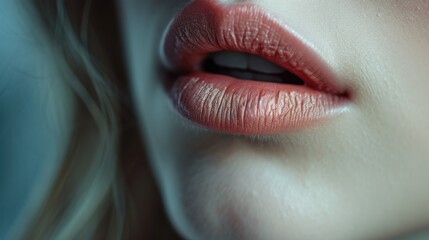 A close-up view of a woman's lips with vibrant red lipstick. Perfect for beauty and fashion concepts