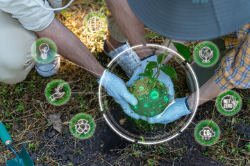 Hand holding tree with network connection and ESG(environmental,social,governance),sustainable...