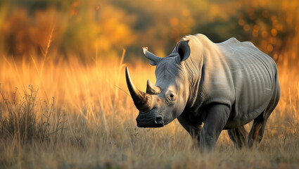 Obraz premium Climate change intensifies existing threats, posing a greater risk of extinction for iconic species such as rhinoceroses