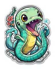 Obraz premium Illustration of a cute Eel sticker with vibrant colors and a playful expression