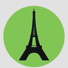 Silhouette of the Eiffel Tower. Icon. Vector on a gray background
