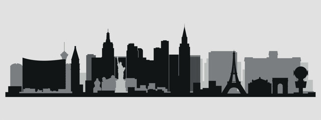 The city skyline. Las Vegas. Silhouettes of buildings. Vector on a gray background - Powered by Adobe