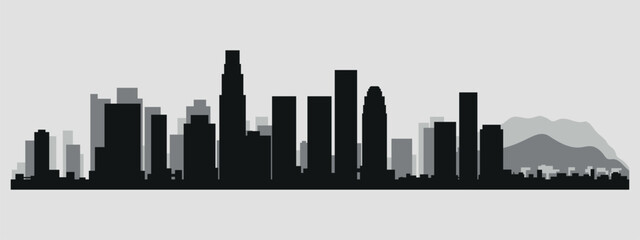The city skyline. Los Angeles. Silhouettes of buildings. Vector on a gray background