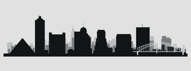 The city skyline. Memphis. Silhouettes of buildings. Vector on a gray background