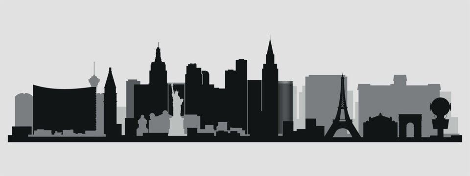 The city skyline. Las Vegas. Silhouettes of buildings. Vector on a gray background