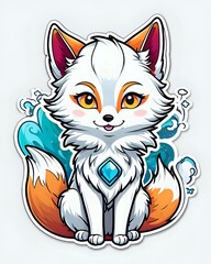 Illustration of a cute Arctic fox sticker with vibrant colors and a playful expression